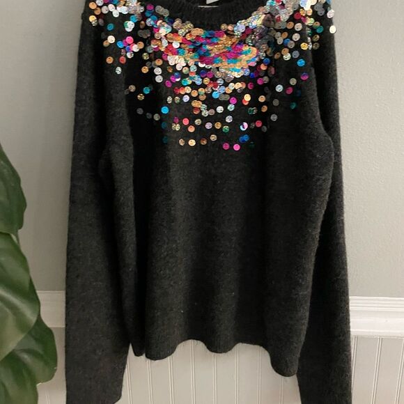 Big Girls Nordstrom 1901 Sequin Multi Color Grey Sweater Size XL - Picture 4 of 10